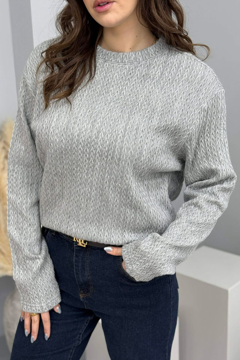 ROUND NECK KNITTED ONE COLOR WOMEN SWEATER GREY/GRI - 2