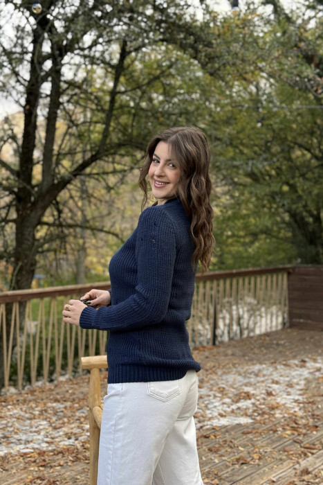 ROUND NECK KNITTED ONE COLOR WOMEN SWEATER LIGHTBLUE/BZ - 5