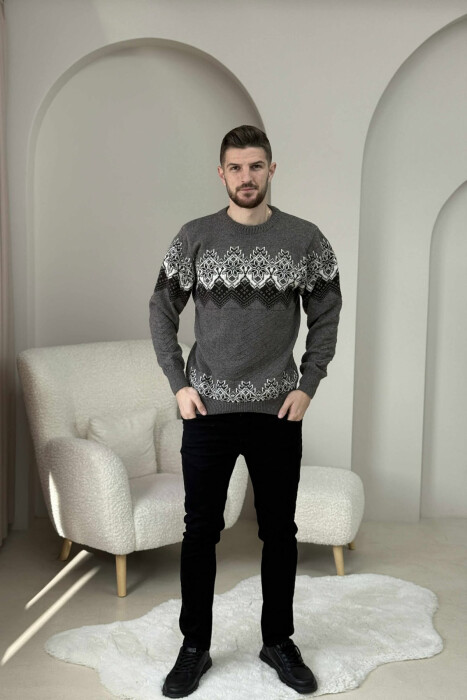 TRIKO E THURRUR ME JAKE TE RRUMBULLAKET DHE MOTIVE TE THJESHTA PER MESHKUJ NE NGJYRE KAFE - KLAUDIO FASHION