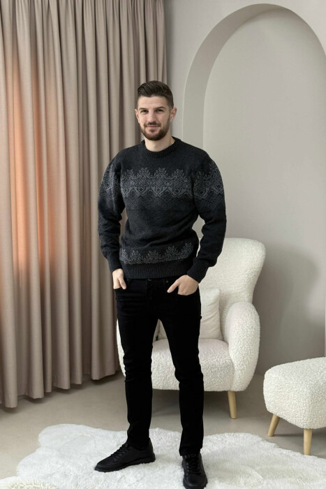 TRIKO E THURRUR ME JAKE TE RRUMBULLAKET DHE MOTIVE TE THJESHTA PER MESHKUJ NE NGJYRE GRI TE ERRET - KLAUDIO FASHION