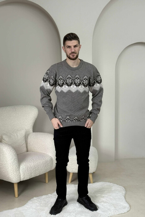 TRIKO E THURRUR ME JAKE TE RRUMBULLAKET DHE MOTIVE TE THJESHTA PER MESHKUJ NE NGJYRE KAFE TE ZBARDHUR - KLAUDIO FASHION