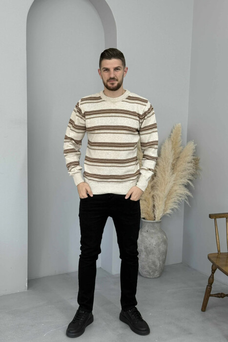 TRIKO E THURRUR ME JAKE TE RRUMBULLAKET DHE DIZAJN VIJASH PER MESHKUJ NE NGJYRE BEZHE - KLAUDIO FASHION