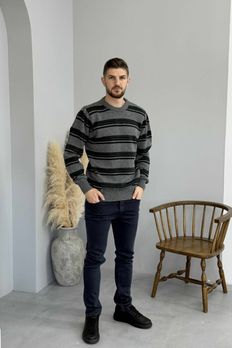 TRIKO E THURRUR ME JAKE TE RRUMBULLAKET DHE DIZAJN VIJASH PER MESHKUJ NE NGJYRE GRI - KLAUDIO FASHION