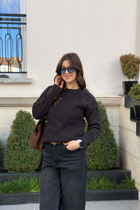 ROUND NECK KNITTED WOMEN SWEATER BLACK/ E ZEZE - 2