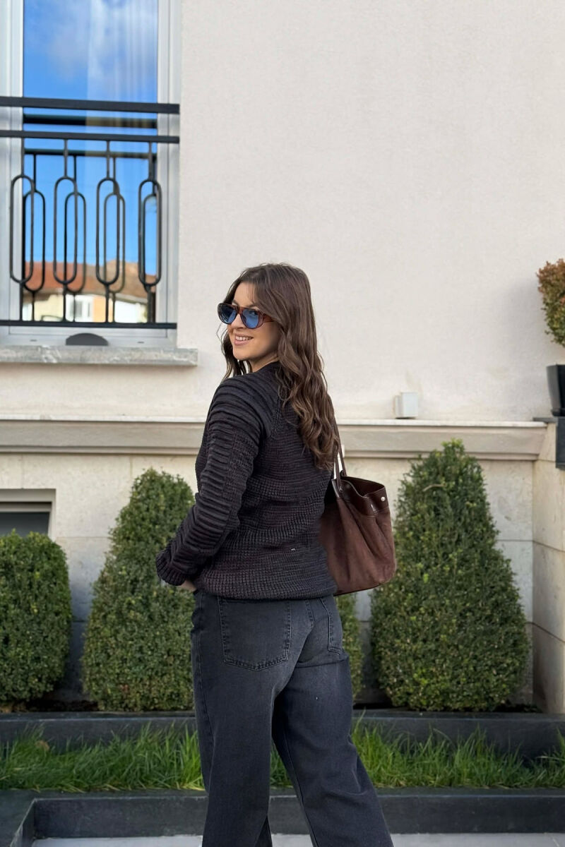 ROUND NECK KNITTED WOMEN SWEATER BLACK/ E ZEZE - 3