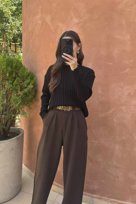 ROUND NECK KNITTED WOMEN SWEATER BLACK/ E ZEZE - 2