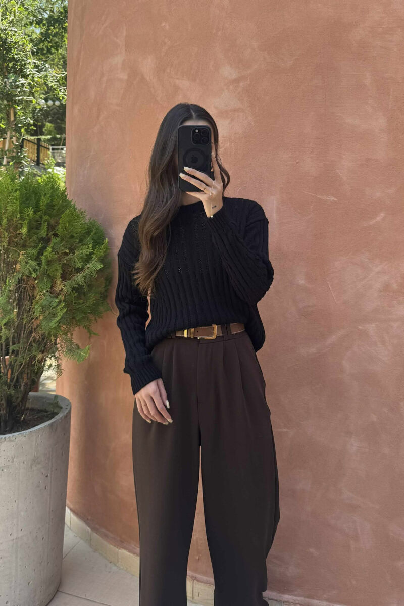 ROUND NECK KNITTED WOMEN SWEATER BLACK/ E ZEZE - 3