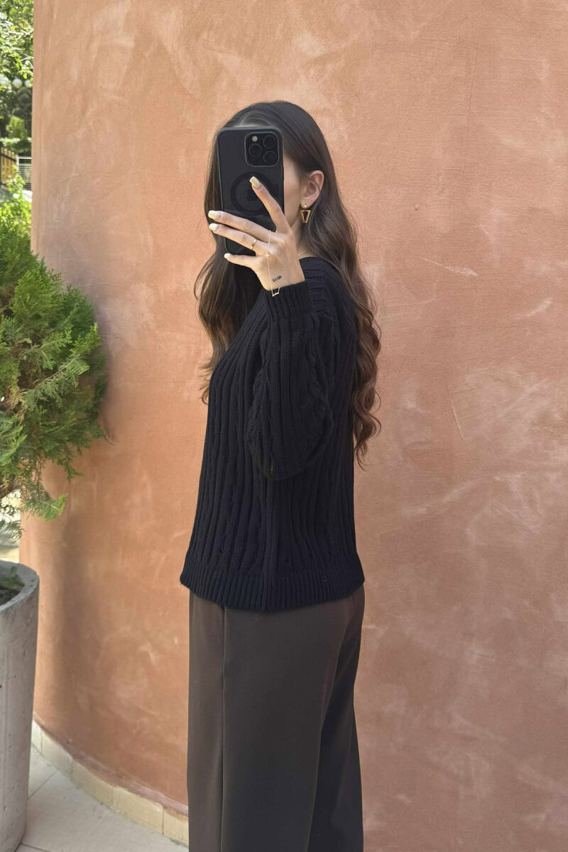 ROUND NECK KNITTED WOMEN SWEATER BLACK/ E ZEZE - 5