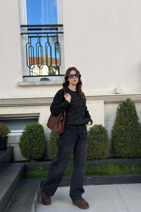 ROUND NECK KNITTED WOMEN SWEATER BLACK-GREY/ZEGR - 4