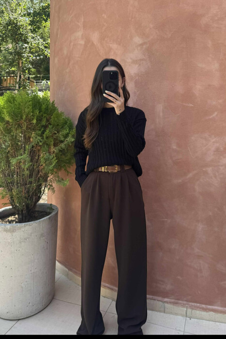 ROUND NECK KNITTED WOMEN SWEATER BLACK/ E ZEZE 