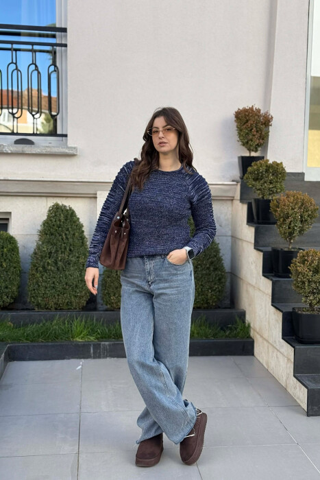 ROUND NECK KNITTED WOMEN SWEATER BLUE/BLU 