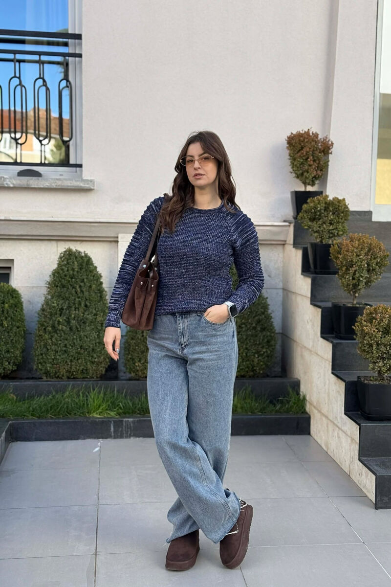 ROUND NECK KNITTED WOMEN SWEATER BLUE/BLU - 1