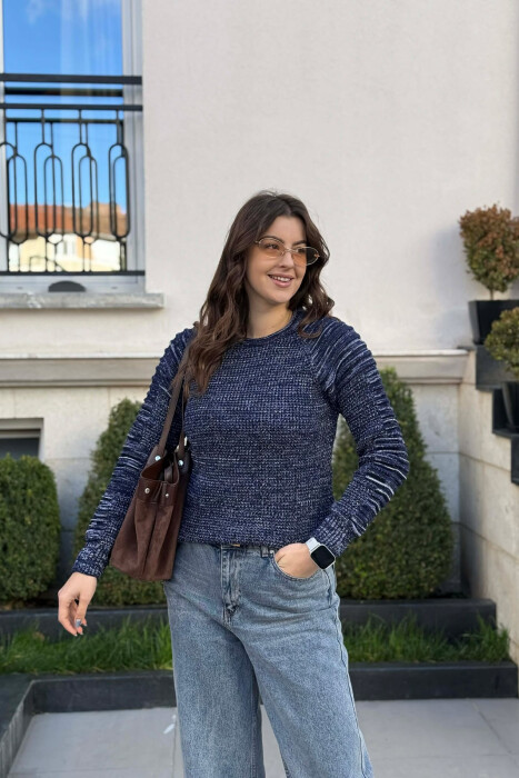 ROUND NECK KNITTED WOMEN SWEATER BLUE/BLU - 2