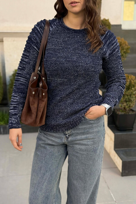 ROUND NECK KNITTED WOMEN SWEATER BLUE/BLU - 4