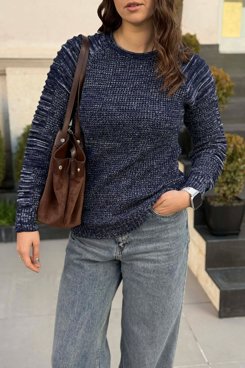 ROUND NECK KNITTED WOMEN SWEATER BLUE/BLU - 4