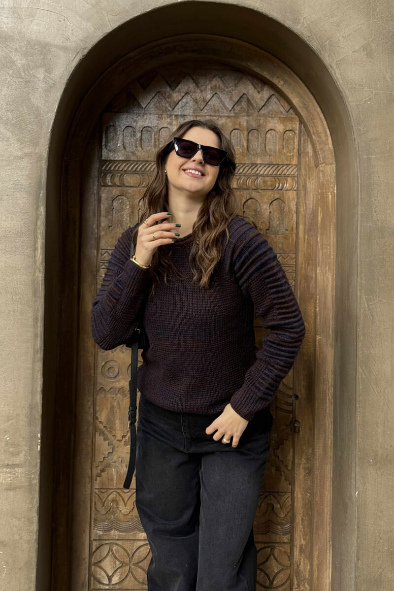 ROUND NECK KNITTED WOMEN SWEATER BROWN/KAFE - 3