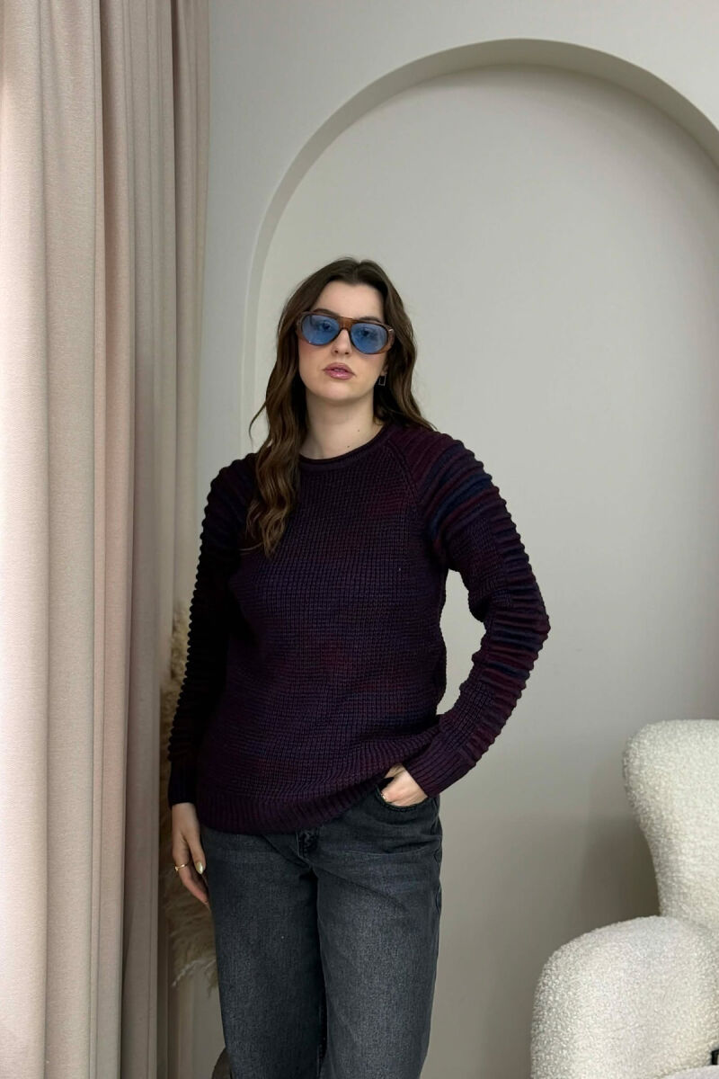 ROUND NECK KNITTED WOMEN SWEATER BURGUNDY/VISHNJE - 1