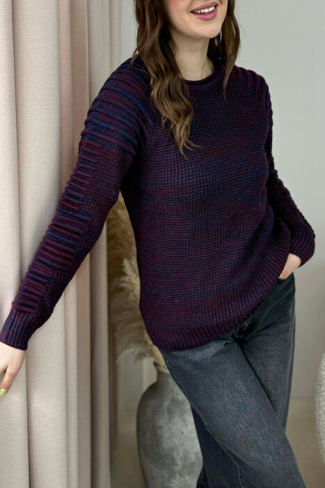 ROUND NECK KNITTED WOMEN SWEATER BURGUNDY/VISHNJE - 2