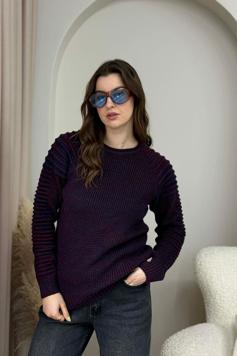 ROUND NECK KNITTED WOMEN SWEATER BURGUNDY/VISHNJE - 3
