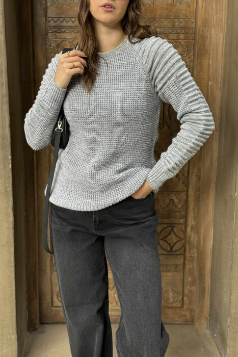 ROUND NECK KNITTED WOMEN SWEATER GREY/GRI - 4