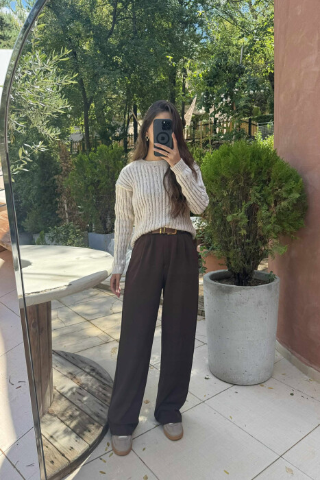 ROUND NECK KNITTED WOMEN SWEATER LIGHT BEIGE/BZHZB 