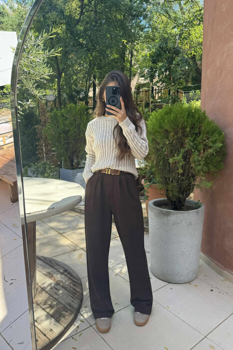 ROUND NECK KNITTED WOMEN SWEATER LIGHT BEIGE/BZHZB - 2