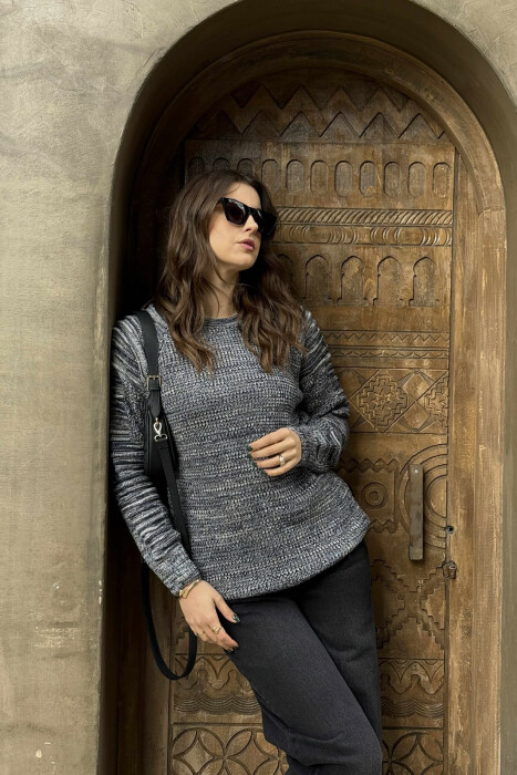 ROUND NECK KNITTED WOMEN SWEATER LIGHT BLUE-LIGHT BLUE/BZ-BZ - 2