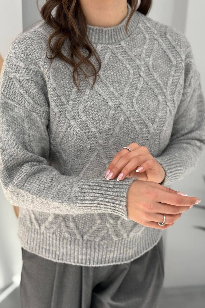 ROUND NECK KNITTED WOMEN SWEATER LIGHT GREY/GZ - 2