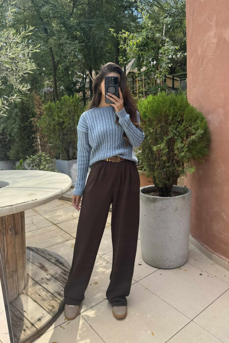 ROUND NECK KNITTED WOMEN SWEATER LIGHTBLUE/BZ - 1