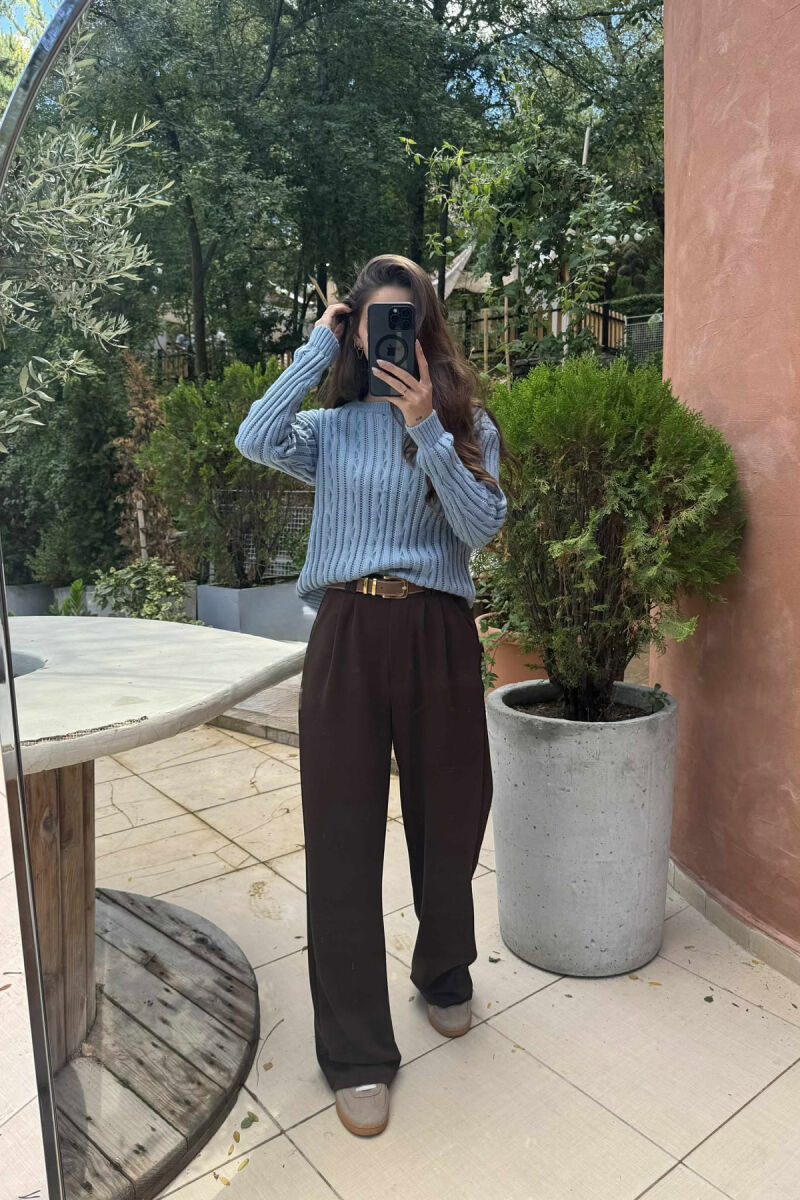 ROUND NECK KNITTED WOMEN SWEATER LIGHTBLUE/BZ - 2