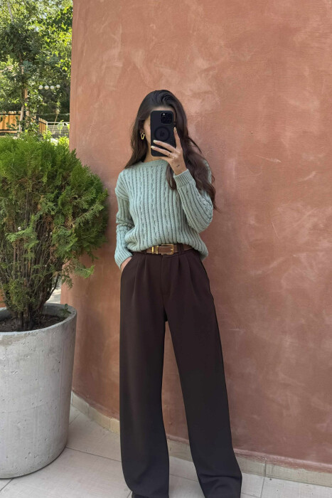 ROUND NECK KNITTED WOMEN SWEATER MINT/MENTE 