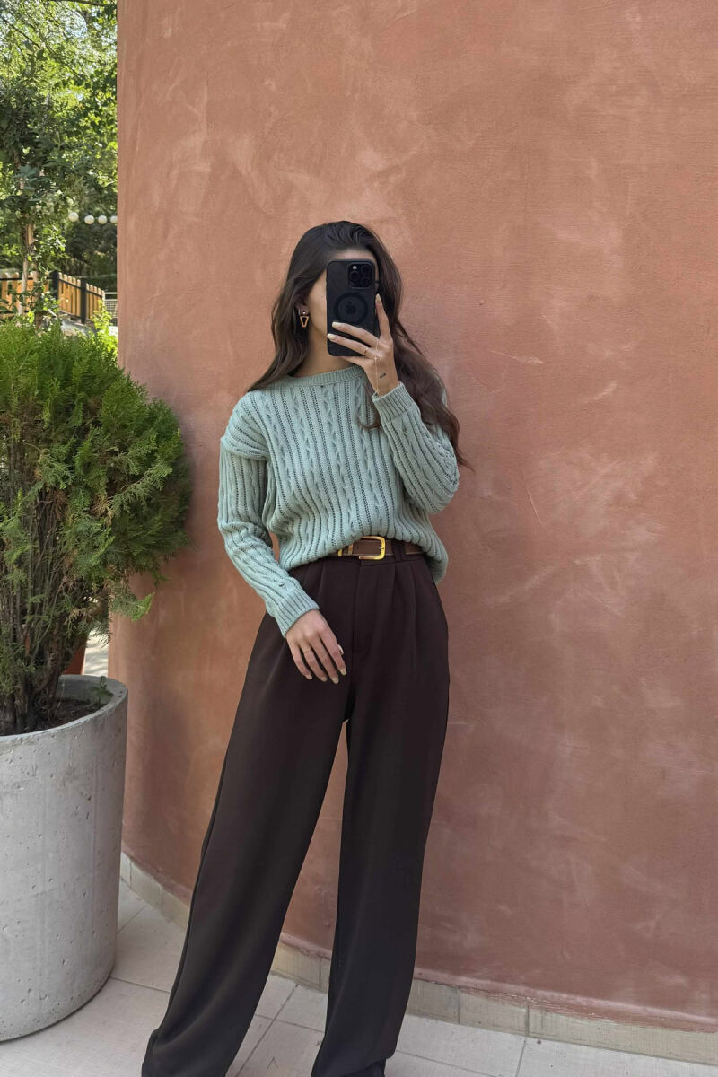 ROUND NECK KNITTED WOMEN SWEATER MINT/MENTE - 3