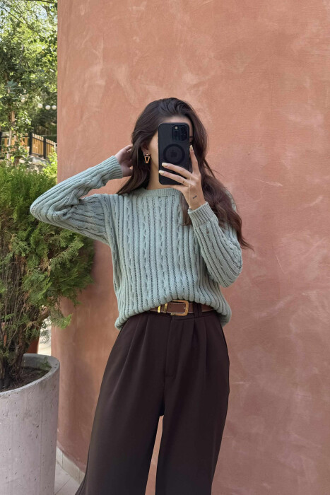 ROUND NECK KNITTED WOMEN SWEATER MINT/MENTE - 4