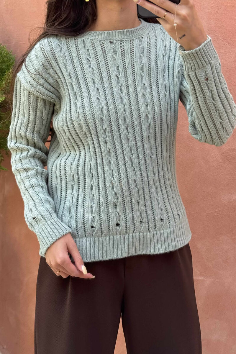 ROUND NECK KNITTED WOMEN SWEATER MINT/MENTE - 6