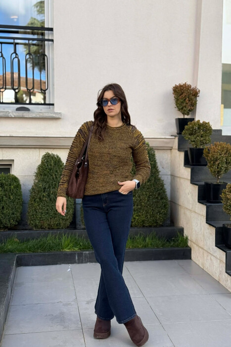 ROUND NECK KNITTED WOMEN SWEATER MUSTARD/MUSTARDE 