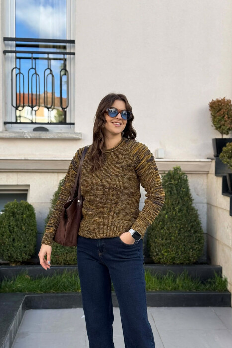 ROUND NECK KNITTED WOMEN SWEATER MUSTARD/MUSTARDE - 3