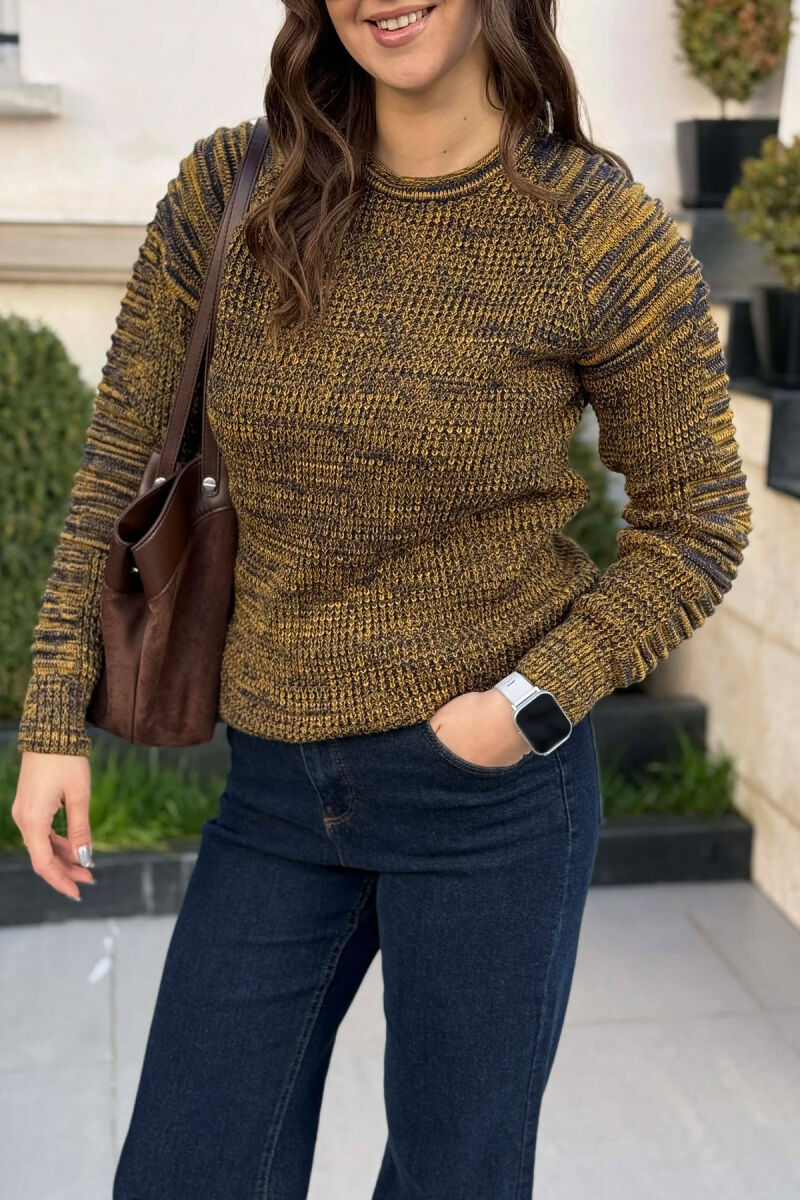 ROUND NECK KNITTED WOMEN SWEATER MUSTARD/MUSTARDE - 4