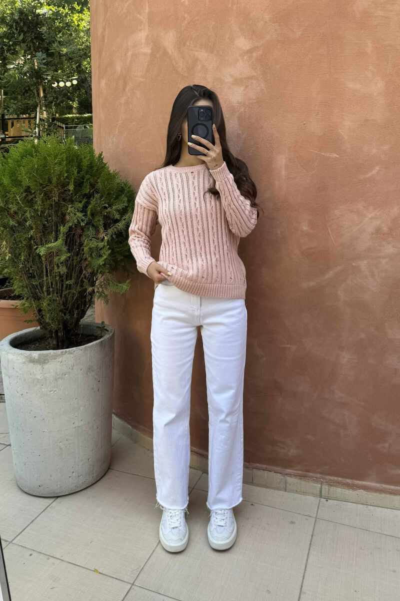 ROUND NECK KNITTED WOMEN SWEATER POWDER/PUDER - 1