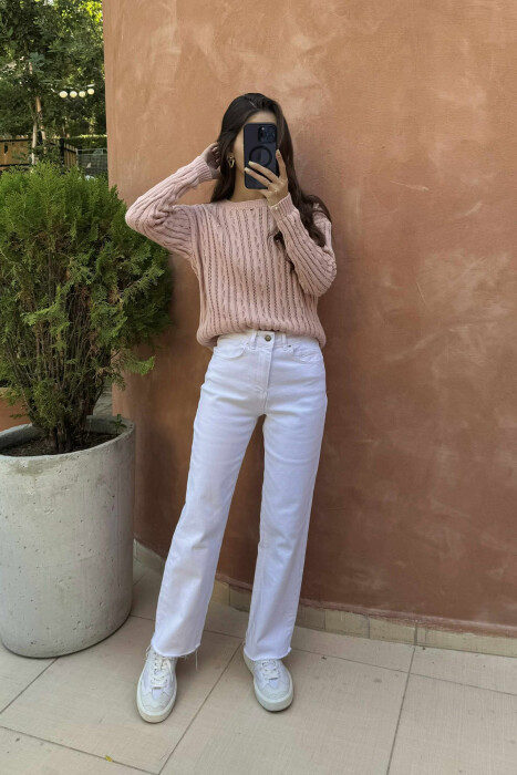 ROUND NECK KNITTED WOMEN SWEATER POWDER/PUDER - 2