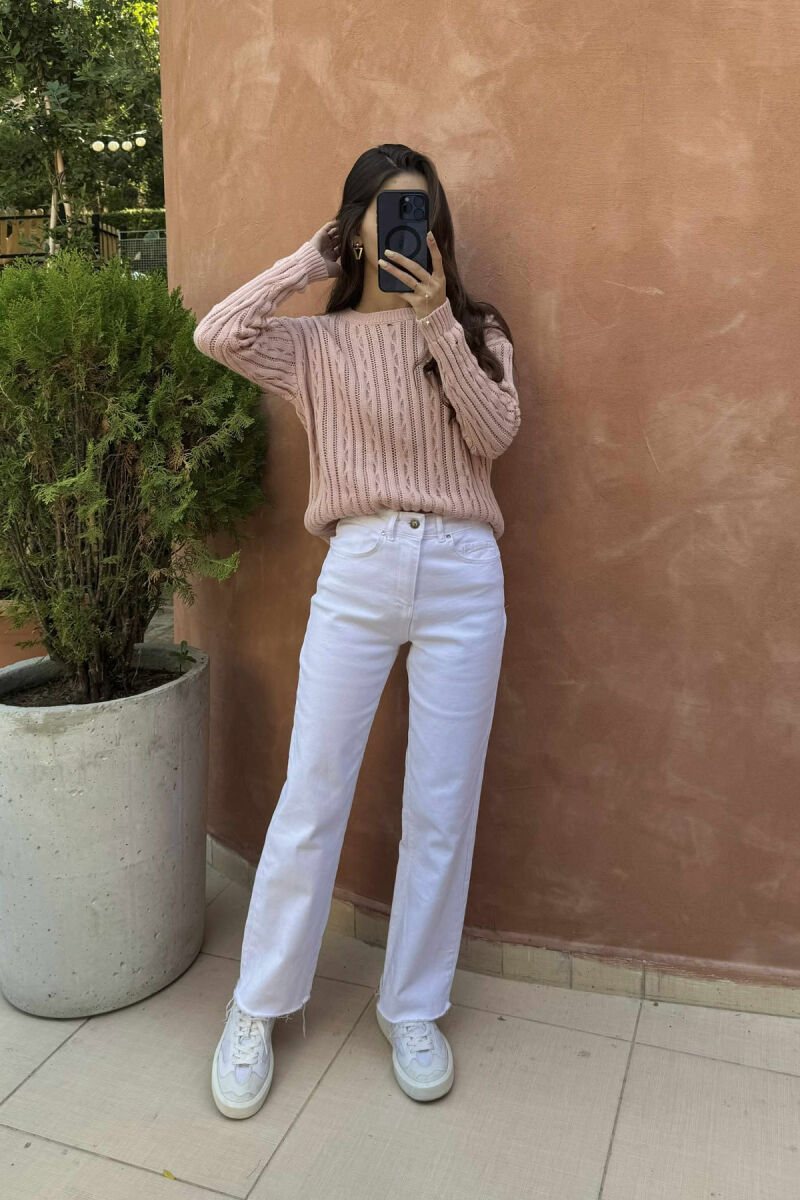 ROUND NECK KNITTED WOMEN SWEATER POWDER/PUDER - 2