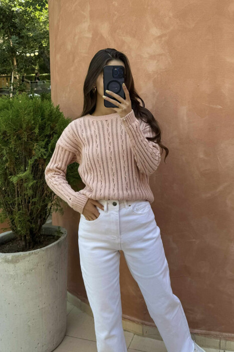 ROUND NECK KNITTED WOMEN SWEATER POWDER/PUDER - 3