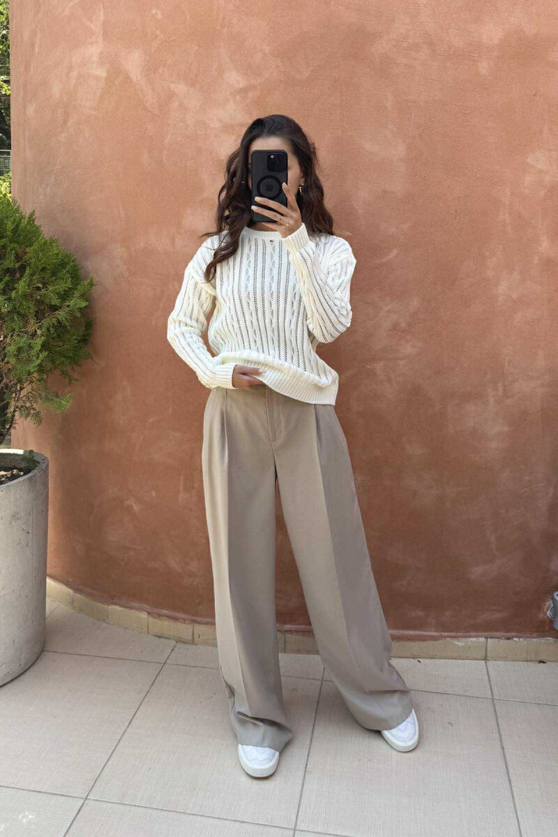 ROUND NECK KNITTED WOMEN SWEATER WHITE-E BARDHE - 1