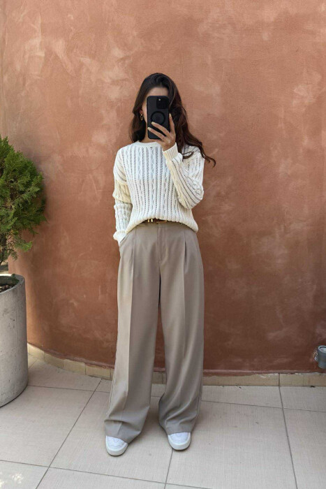 ROUND NECK KNITTED WOMEN SWEATER WHITE-E BARDHE - 2