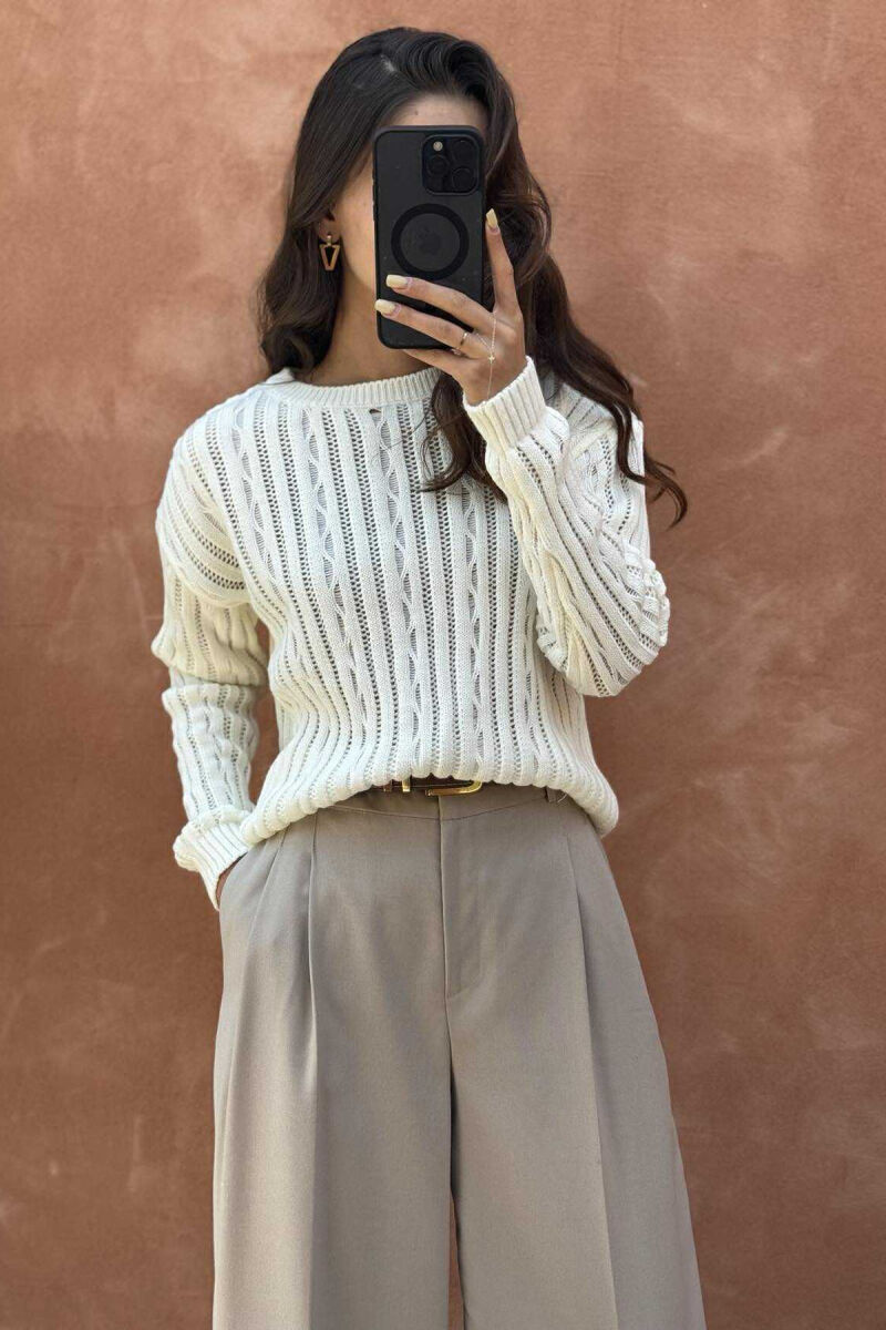 ROUND NECK KNITTED WOMEN SWEATER WHITE-E BARDHE - 3