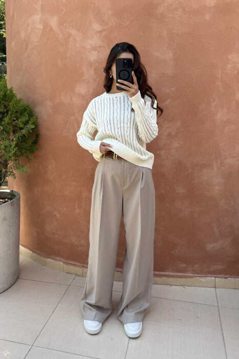 ROUND NECK KNITTED WOMEN SWEATER WHITE-E BARDHE - 5