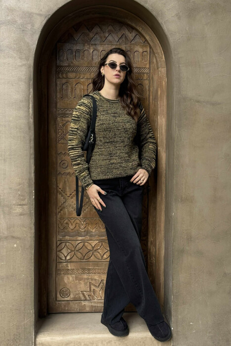 ROUND NECK KNITTED WOMEN SWEATER YELLOW/E VERDHE 