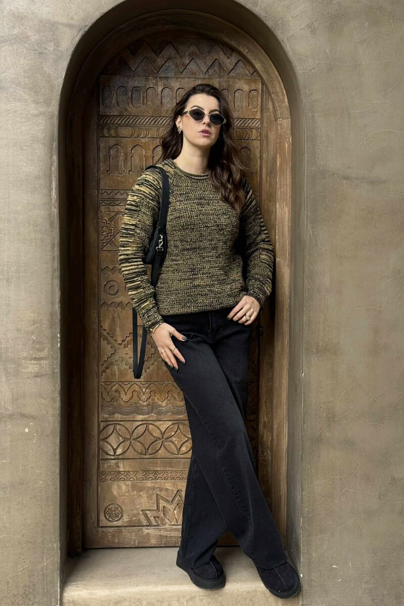 ROUND NECK KNITTED WOMEN SWEATER YELLOW/E VERDHE - 1