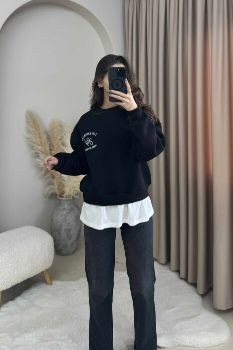 ROUND NECK LA FLUFFY WOMEN SWEATSHIRT BLACK/ E ZEZE 