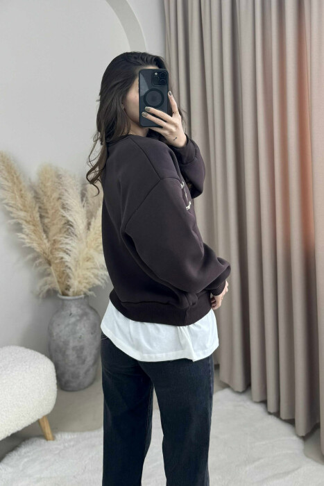 ROUND NECK LA FLUFFY WOMEN SWEATSHIRT DARK BROWN/KAE - 3