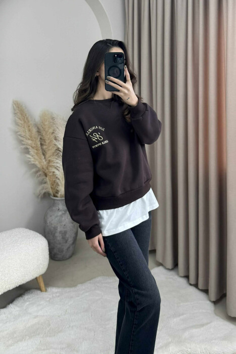 ROUND NECK LA FLUFFY WOMEN SWEATSHIRT DARK BROWN/KAE - 5
